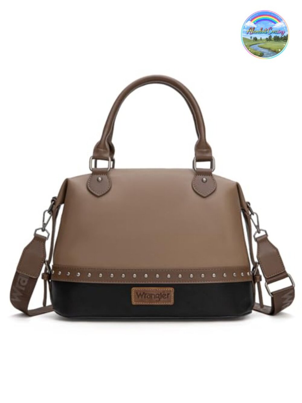 Wrangler Two-Tone Faux Leather Satchel Doctor Bag Top Handle Shoulder Purse